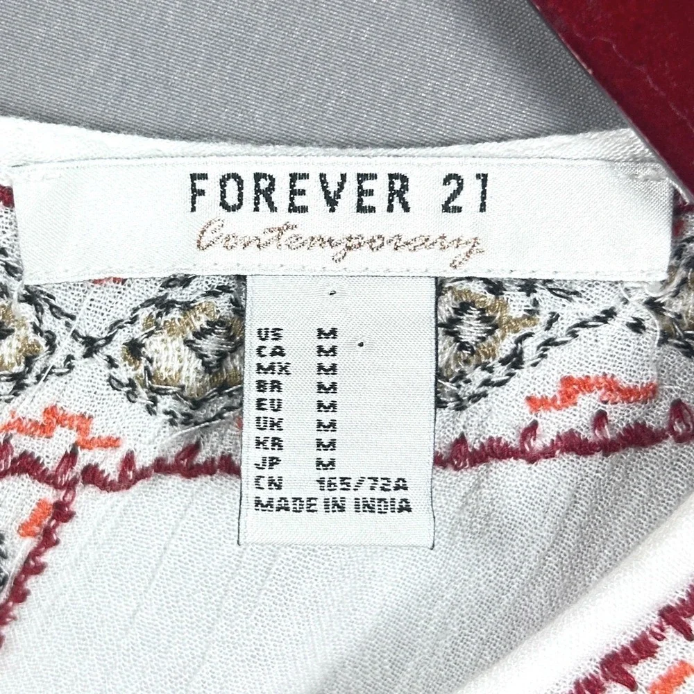 Forever 21 Contemporary Embroidered Romper Womens Medium White‎ Boho Festival
